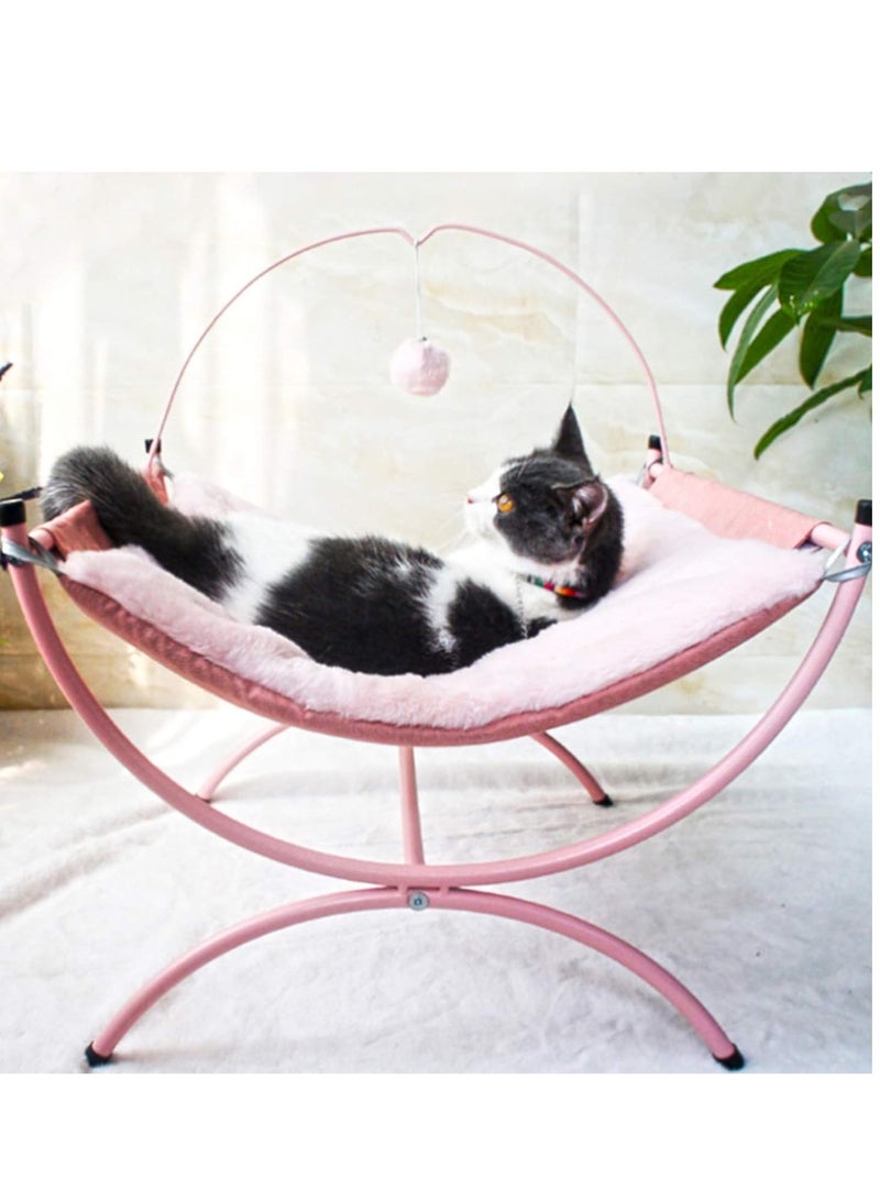 Generic Cat Hammock Bed Elevated Pet Bed Soft Plush Comfy Detachable Cat Sleeping Bed for Cats with Dangling Ball for Play, Anti-Slip&Washable for Indoor Outdoor Use  - Image 2