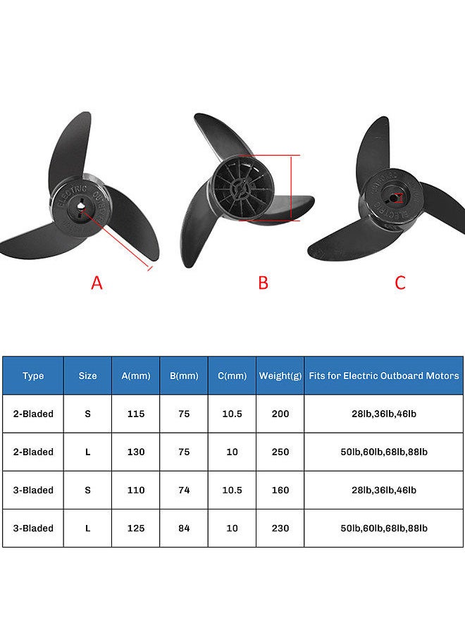 Generic - Electric Outboard Motor Propeller Boat Propeller Kit for Marine Boat 3-Bladed Size L - Image 1