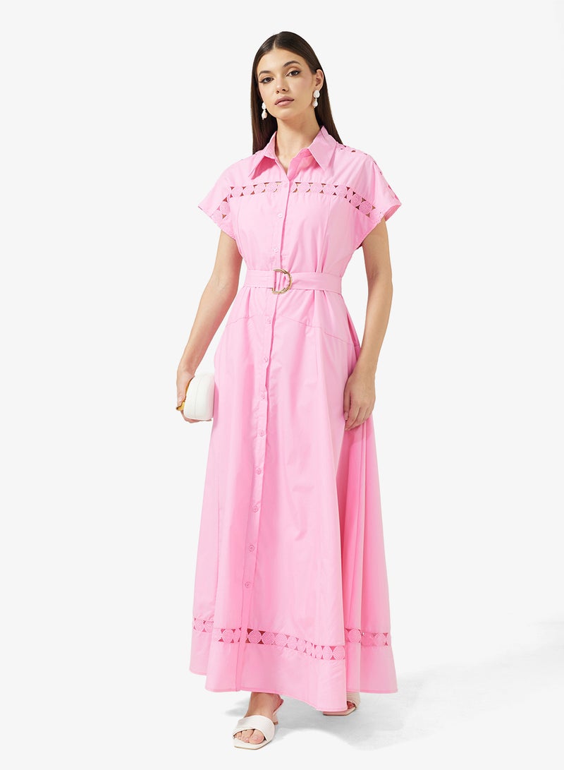 ELLA Longline Shirt Dress With Lazer Cut Out - Image 1