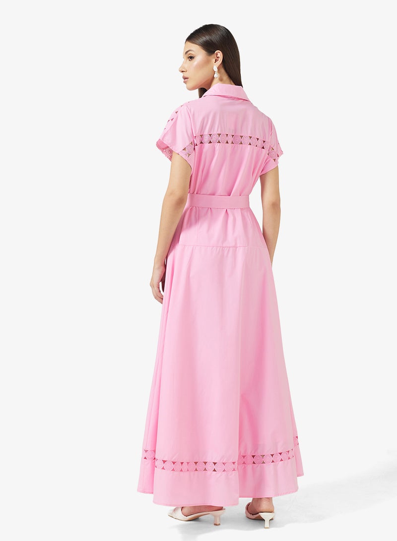 ELLA Longline Shirt Dress With Lazer Cut Out - Image 2