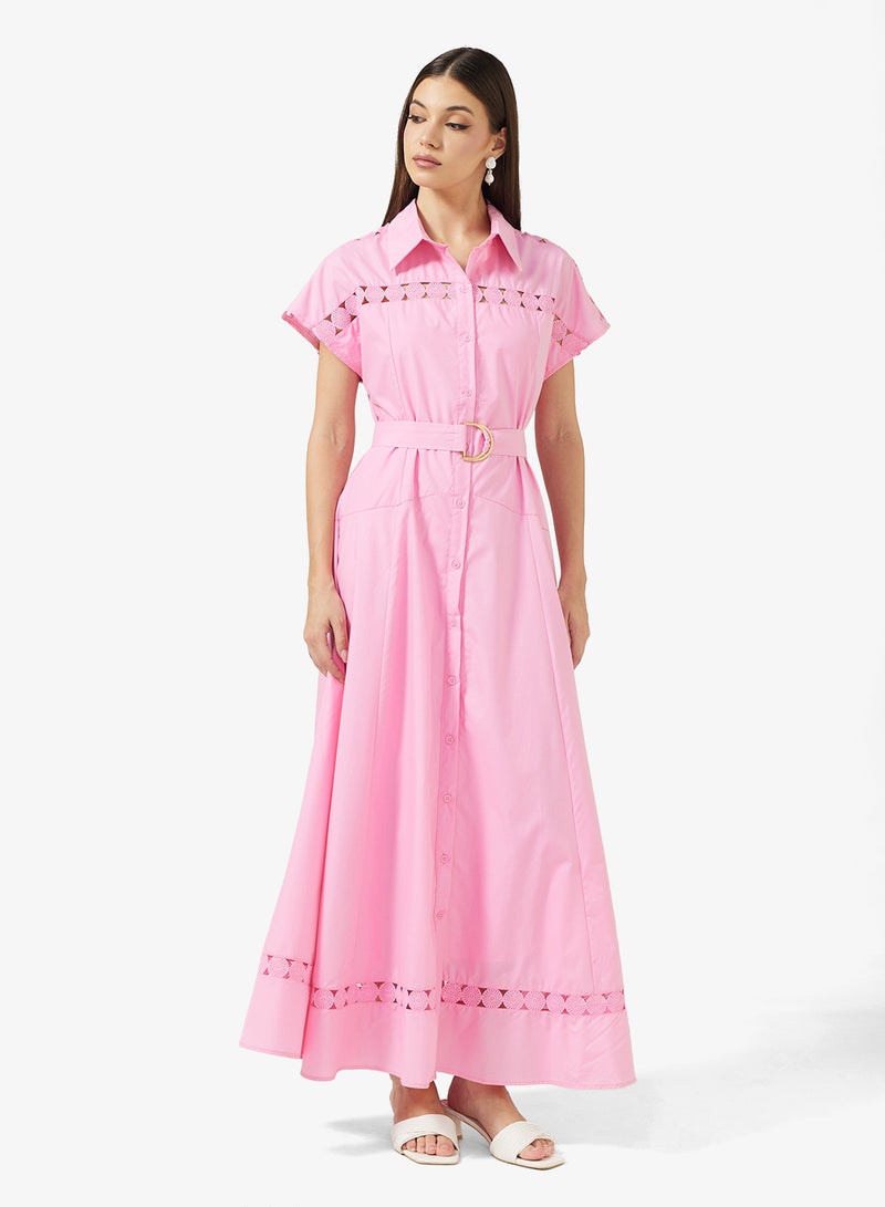 ELLA Longline Shirt Dress With Lazer Cut Out - Image 4