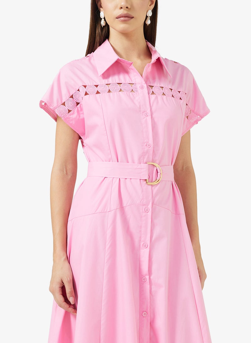 ELLA Longline Shirt Dress With Lazer Cut Out - Image 3