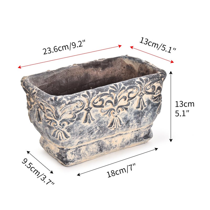 Sungmor 9.2 Inch Cement Plant Pot for Plants, Succulent Planter with Embossed Design, Vintage Concrete Flowerpots with Drainage Hole, Decorative Orchid Houseplant Pot Indoor Outdoor Plant Container - Image 3