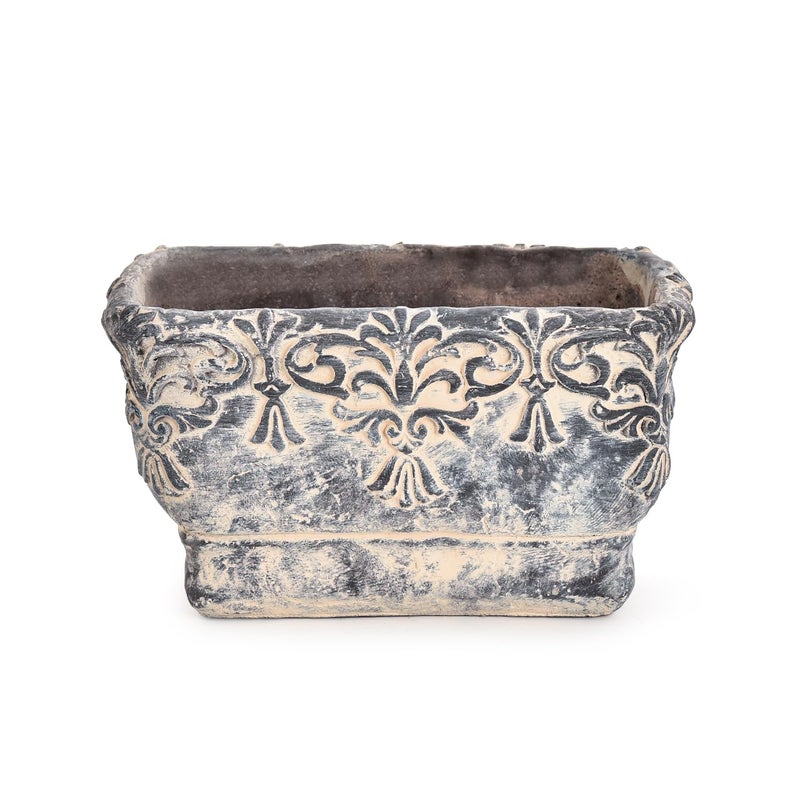 Sungmor 9.2 Inch Cement Plant Pot for Plants, Succulent Planter with Embossed Design, Vintage Concrete Flowerpots with Drainage Hole, Decorative Orchid Houseplant Pot Indoor Outdoor Plant Container - Image 1