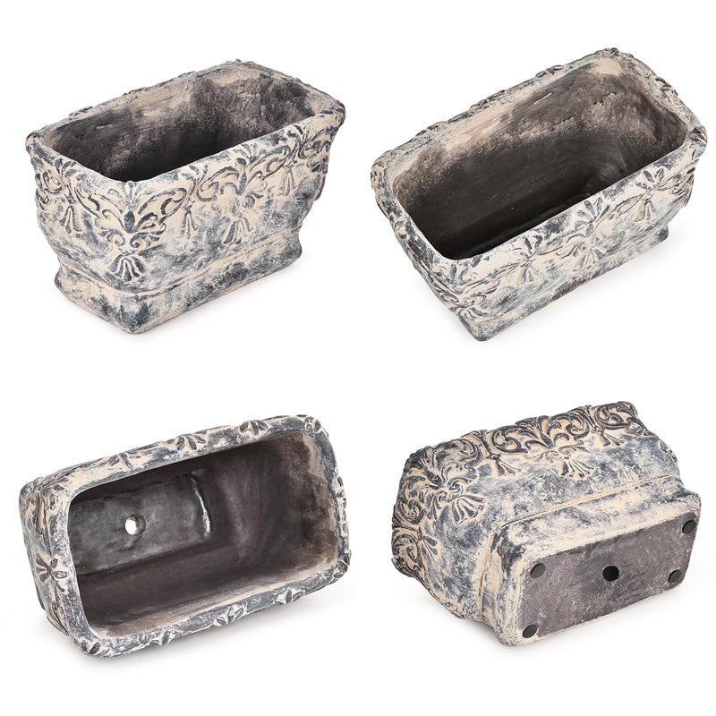 Sungmor 9.2 Inch Cement Plant Pot for Plants, Succulent Planter with Embossed Design, Vintage Concrete Flowerpots with Drainage Hole, Decorative Orchid Houseplant Pot Indoor Outdoor Plant Container - Image 2