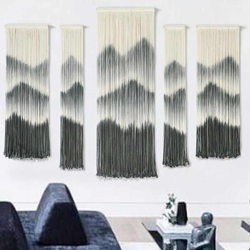 IOWER Large Macrame Wall Hanging 5Pcs Handmade Dip-Dyed Mountain Wall Decor Combination Suspension Bedroom Living Room Modern Fiber Yarn Wall Art - Image 3