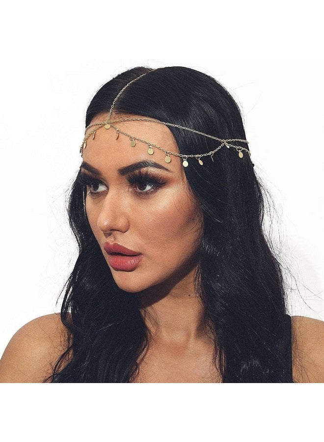 Brinie سلسلة رأس ريني بوهو ذهبية بقطع صغيرة من العملات - مجوهرات رأس للزفاف ومهرجانات وهالوين - إكسسوارات شعر للنساء والفتيات - Image 1