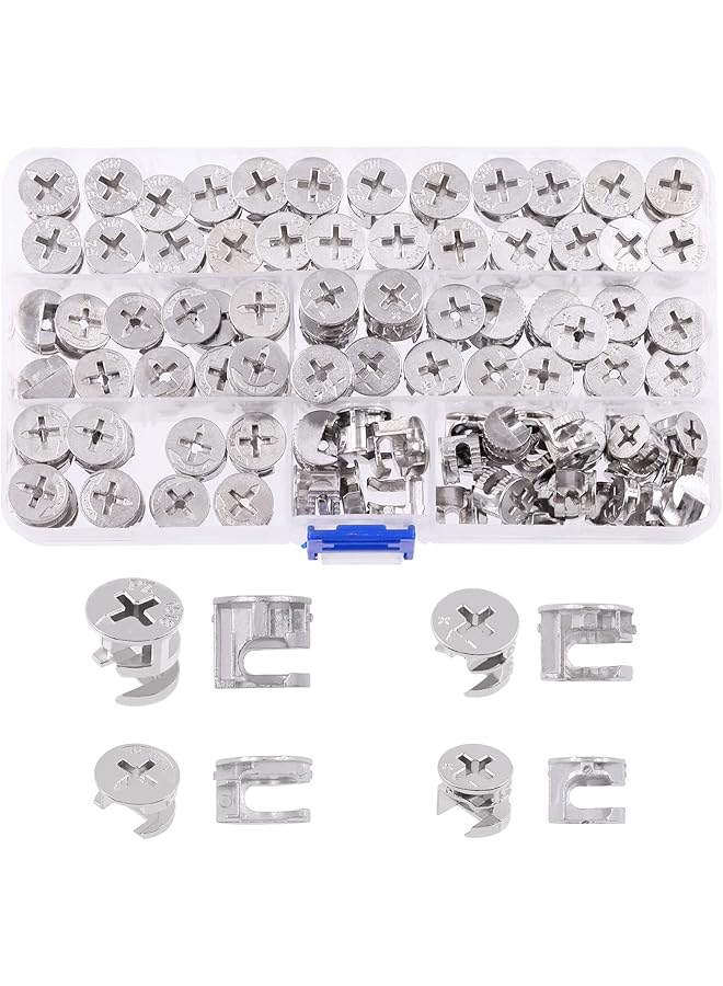 promass 100 Pcs 4 Size Furniture Connecting Cam Lock Assortment Kit, Heavy Duty Locking Cam Fitting Lock Nut Connectors for Cabinet Drawer (11.8 * 10/14.6 * 11.5/14.7 * 13.5/14.5 * 9.5mm) - Image 1