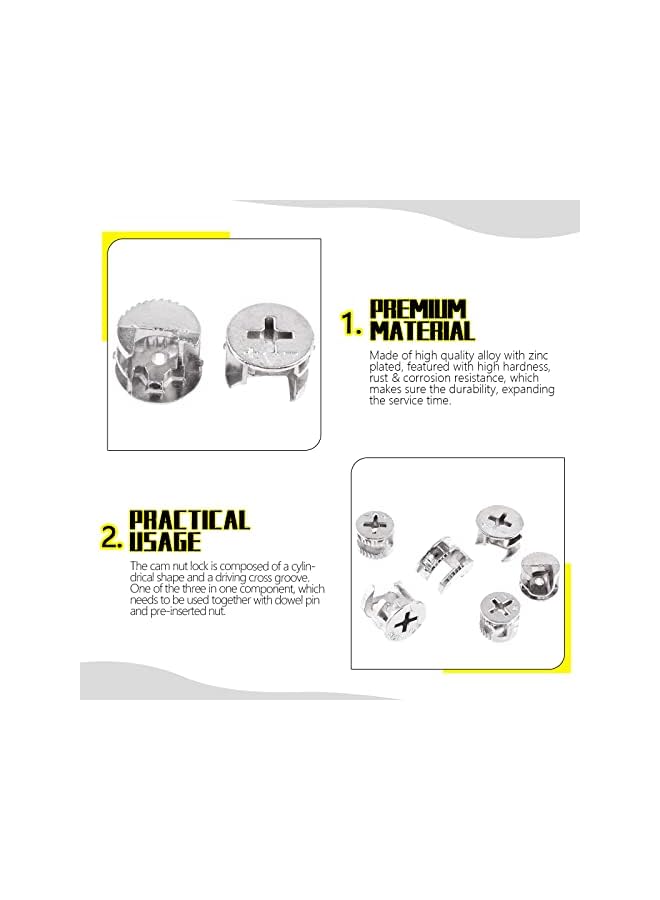 promass 100 Pcs 4 Size Furniture Connecting Cam Lock Assortment Kit, Heavy Duty Locking Cam Fitting Lock Nut Connectors for Cabinet Drawer (11.8 * 10/14.6 * 11.5/14.7 * 13.5/14.5 * 9.5mm) - Image 3
