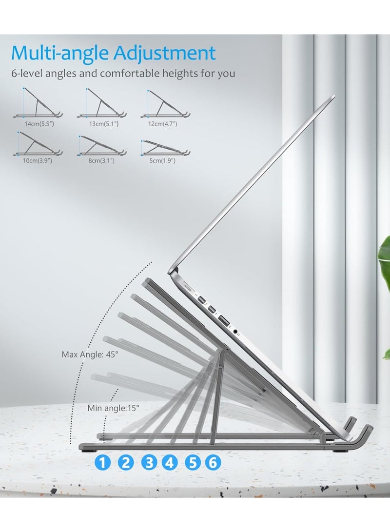 Laptop Stand, Portable Laptop Holder Computer Stand for Desk, Aluminum Foldable Laptop Riser with 6 Levels Height Adjustment, Compatible with MacBook/HP/Lenovo/Dell, 10-15.6" Laptops - Image 2
