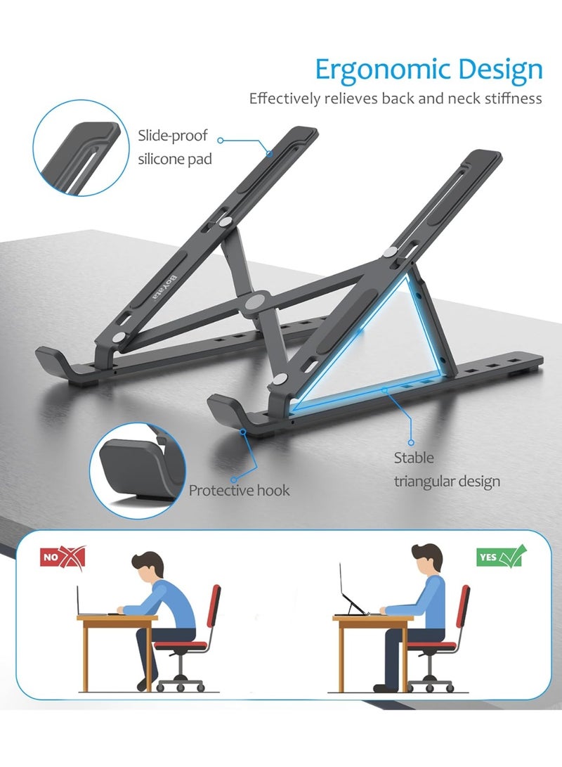 Laptop Stand, Portable Laptop Holder Computer Stand for Desk, Aluminum Foldable Laptop Riser with 6 Levels Height Adjustment, Compatible with MacBook/HP/Lenovo/Dell, 10-15.6" Laptops - Image 3