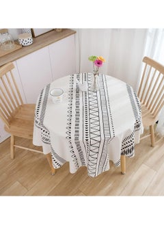 Round Tablecloth Cotton Geometric Pattern Decoration 150cm, Large Tablecloth Round Wipeable Washable Dustproof, Linen Tablecloth Round For Dining Table, Living Room, Picnic