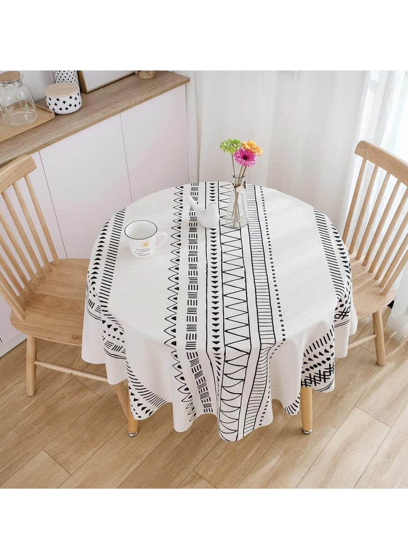 General - Round Tablecloth Cotton Geometric Pattern Decoration 150cm, Large Tablecloth Round Wipeable Washable Dustproof, Linen Tablecloth Round For Dining Table, Living Room, Picnic - Image 1