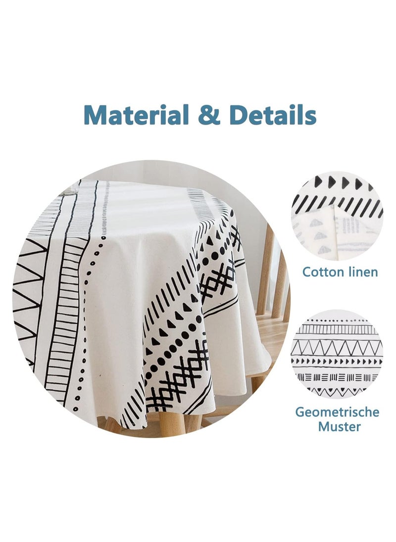 General - Round Tablecloth Cotton Geometric Pattern Decoration 150cm, Large Tablecloth Round Wipeable Washable Dustproof, Linen Tablecloth Round For Dining Table, Living Room, Picnic - Image 1