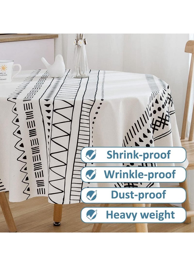 General - Round Tablecloth Cotton Geometric Pattern Decoration 150cm, Large Tablecloth Round Wipeable Washable Dustproof, Linen Tablecloth Round For Dining Table, Living Room, Picnic - Image 1