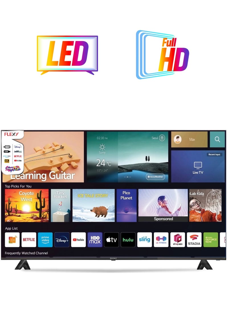 Flexy FLEXY 43" Smart LED TV - Android 14.0, 1920x1080 Full HD, Free Wall Bracket, HDMI x2, USB x2, WiFi, Bluetooth, Netflix, YouTube, 2-Year Warranty.  - Image 1