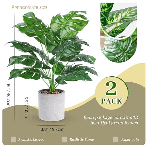 WUKOKU 2pcs Fake Plants 16" Faux Plants Artificial Tropical Plants Indoor for Home Office Desk Kitchen Bathroom Table Shelf Decor - Image 2