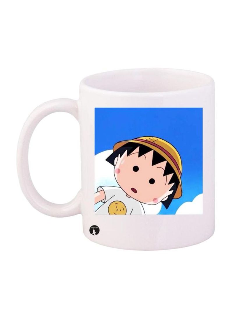 RKN Anime Chibi Maruko Chan Printed Mug White/Blue/Yellow Standard Size