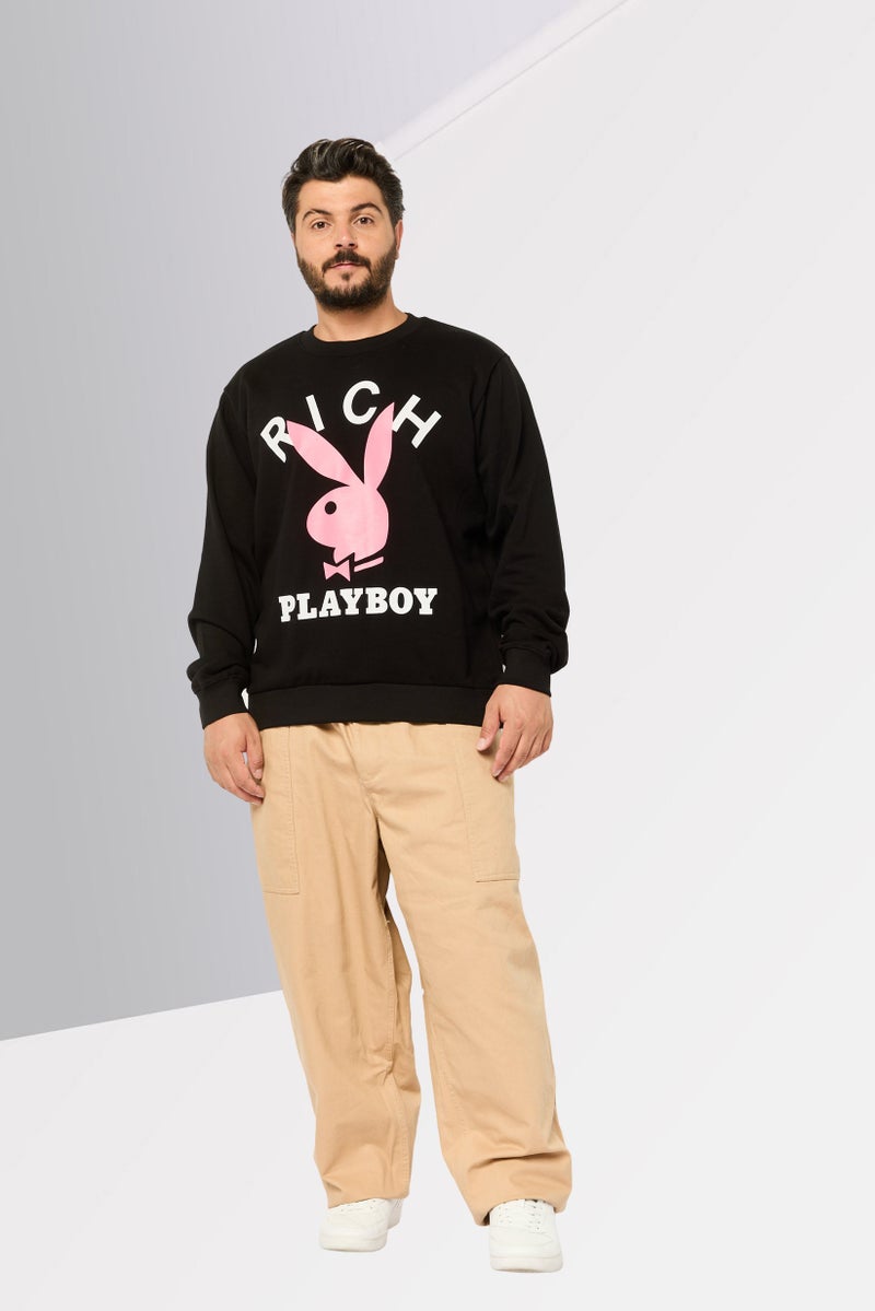 JOHN RICHMOND Men Round Neck Brand Logo Long Sleeve Sweatshirt, Black - Image 3