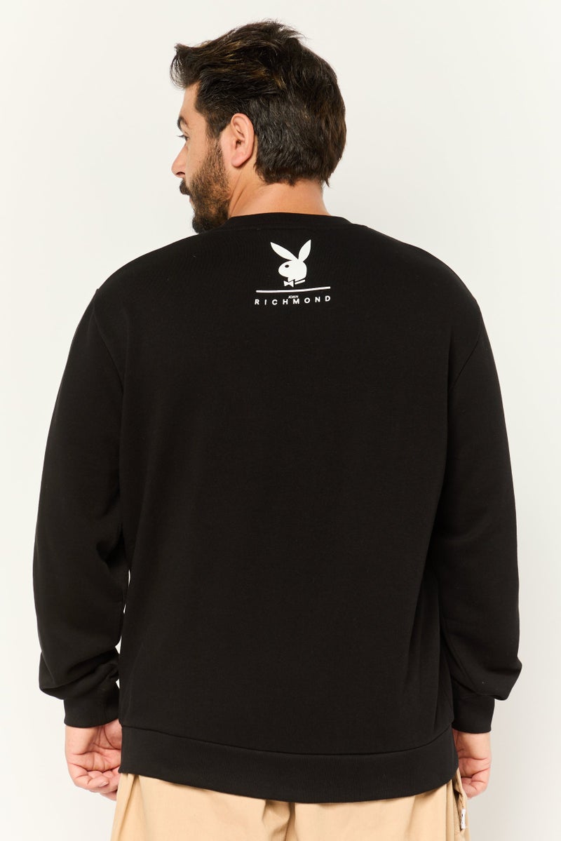 JOHN RICHMOND Men Round Neck Brand Logo Long Sleeve Sweatshirt, Black - Image 4