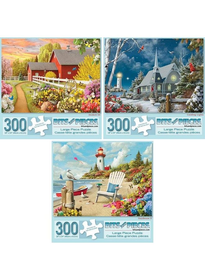 Bits and Pieces مجموعة قيمة من 3 ألغاز كبيرة مكونة من 300 قطعة للبالغين 'استيقظ' 'أضواء موجهة' و 'أحلام اليقظة' من الفنان آلان جيانا 18" × 24" - Image 1