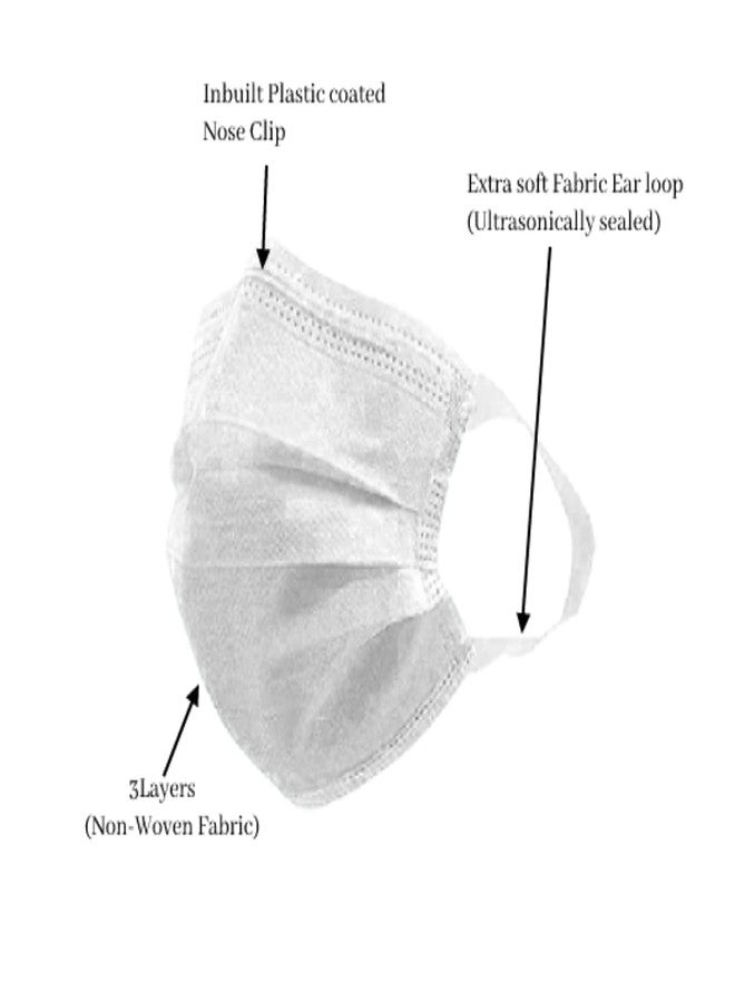 7Shield Disposable Surgical 3Ply Unisex Mask - Ultra Soft Fabric Wide Ear Loop, Comfortable, Inbuilt Plastic Coated Nose Pin, CE and ISO Certified, Convenient Box Pack (White-500 pcs) - Image 5
