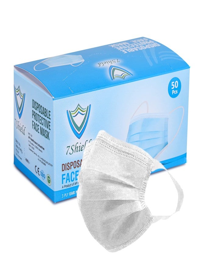 7Shield Disposable Surgical 3Ply Unisex Mask - Ultra Soft Fabric Wide Ear Loop, Comfortable, Inbuilt Plastic Coated Nose Pin, CE and ISO Certified, Convenient Box Pack (White-500 pcs) - Image 1