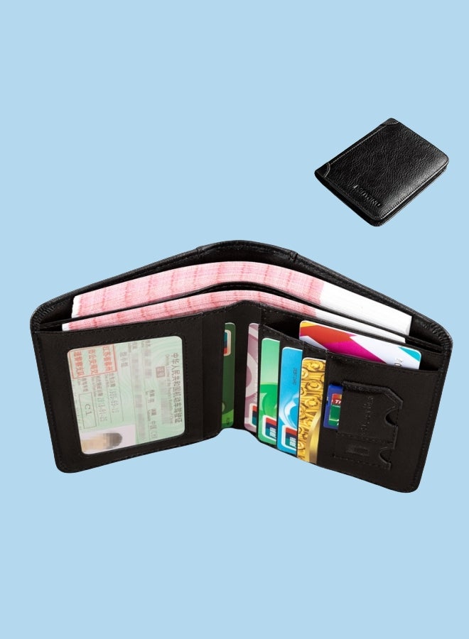 محفظة رجالية من الجلد الطبيعي RFID مضادة للسرقة، محفظة رأسية من جلد البقر من الطبقة الأولى باللون الأسود