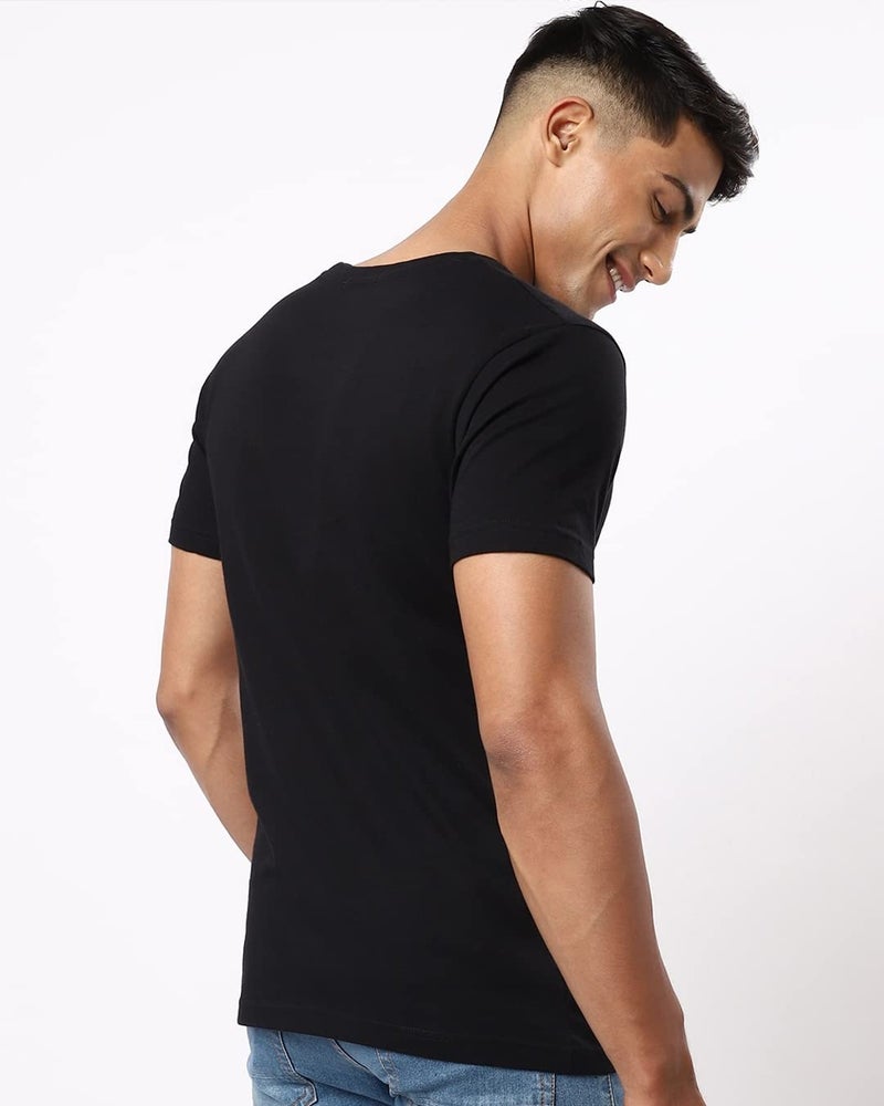 Bewakoof Men's Printed 100% Cotton T-Shirt - Regular Fit, Round Neck, Half Sleeves Black - Image 3