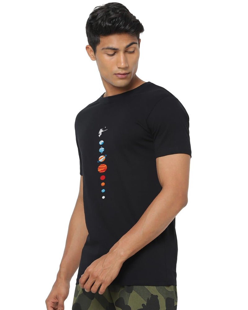 Bewakoof Men's Printed 100% Cotton T-Shirt - Regular Fit, Round Neck, Half Sleeves Black - Image 1