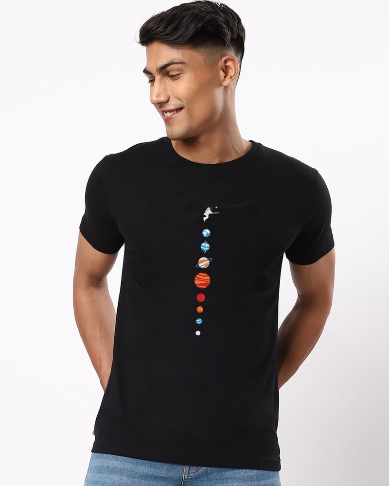 Bewakoof Men's Printed 100% Cotton T-Shirt - Regular Fit, Round Neck, Half Sleeves Black - Image 2