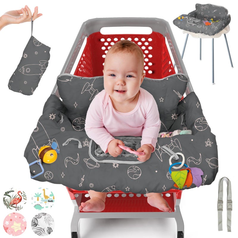 PILLANI Shopping Cart Cover for Baby, High Chair Cover for Restaurant Seat - Grocery Cart Cover for Baby Girl and Boy, Comfortable Cotton Buggy Covers for Babies - Padded Toddler Shopping Cart Cover - Image 1