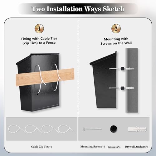 KYODOLED Convenient and Durable Wall Mount Mailbox for Outside, Easy Installation, Ample Storage Space to Accommodate Standard-Sized Letter, Magazine, Check, Black, Drop Box for Home or Apartment - Image 4