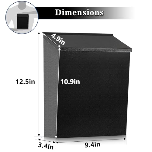 KYODOLED Convenient and Durable Wall Mount Mailbox for Outside, Easy Installation, Ample Storage Space to Accommodate Standard-Sized Letter, Magazine, Check, Black, Drop Box for Home or Apartment - Image 2