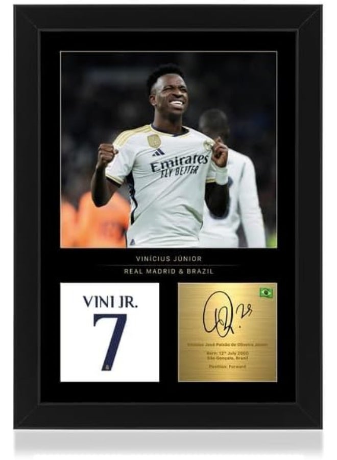 Win FC Vinicius Junior Signed A4 Framed Photo Display - Reproduced Digital Signature - Gift For Real Madrid - Image 2