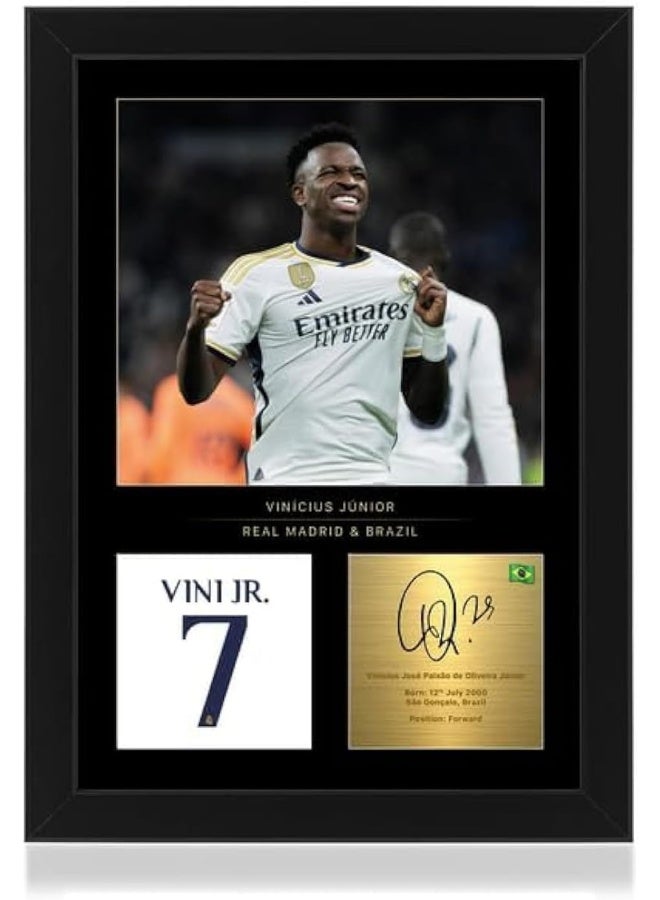 Win FC Vinicius Junior Signed A4 Framed Photo Display - Reproduced Digital Signature - Gift For Real Madrid - Image 1