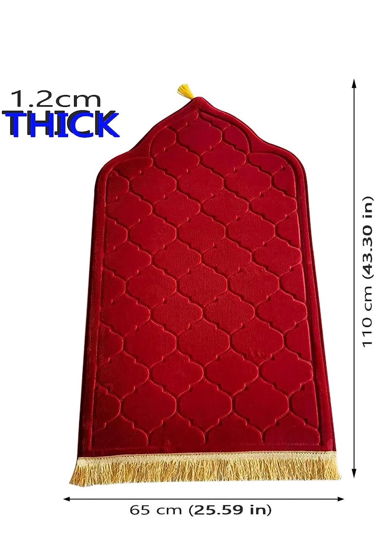Fabienne - Embossed Prayer Mat Anti-Slip Velvet Top Islamic Prayer Mat New Design Thick Padded Sajadah Prayer Rug for Men Women Eid Gift Ramadan Maroon 70 x 110 cm - Image 1