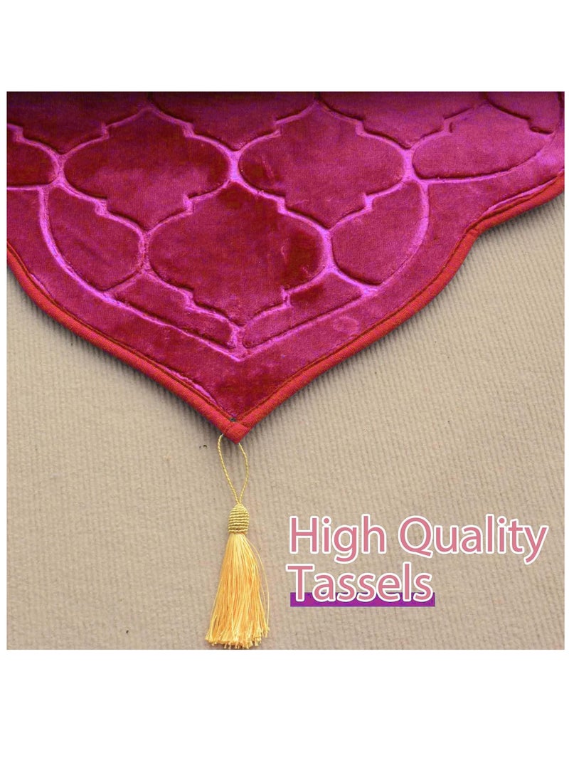 Fabienne - Embossed Prayer Mat Anti-Slip Velvet Top Islamic Prayer Mat New Design Thick Padded Sajadah Prayer Rug for Men Women Eid Gift Ramadan Maroon 70 x 110 cm - Image 1