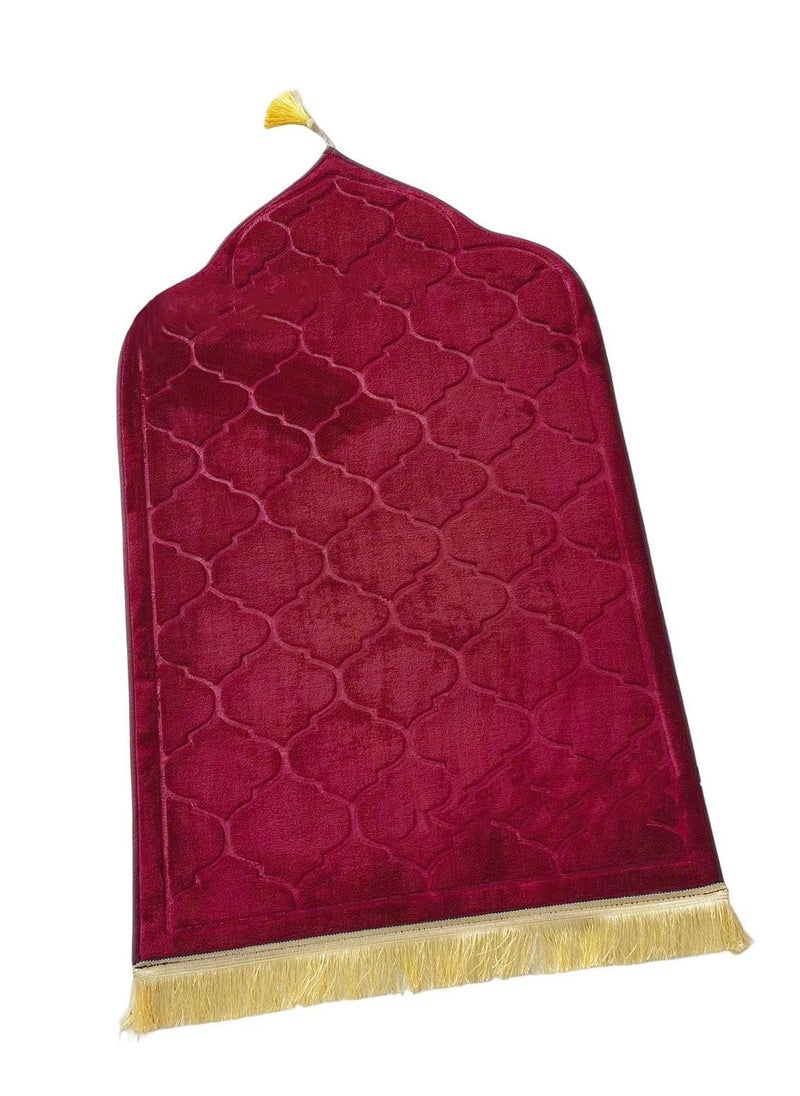 Fabienne - Embossed Prayer Mat Anti-Slip Velvet Top Islamic Prayer Mat New Design Thick Padded Sajadah Prayer Rug for Men Women Eid Gift Ramadan Maroon 70 x 110 cm - Image 1