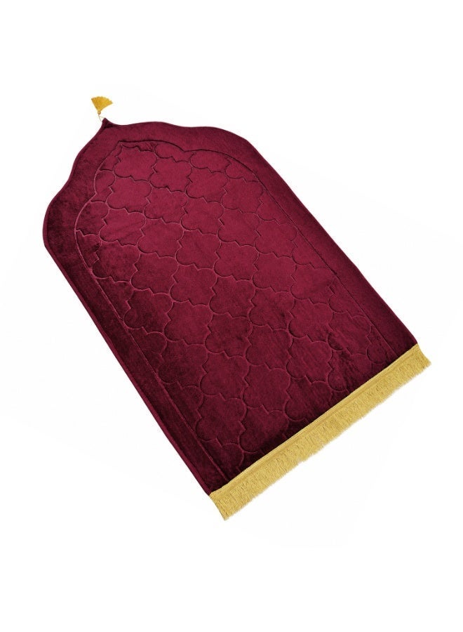 Embossed Prayer Mat Anti-Slip Velvet Top Islamic Prayer Mat New Design Thick Padded Sajadah Prayer Rug for Men Women Eid Gift Ramadan Maroon 70 x 110 cm