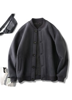 Shengban Rong Wool Cardigan Jacket For Men Double Layer Loose Fit Summer Thin Style Warm Comfortable Cotton And Wool Blend Dark gray 2351