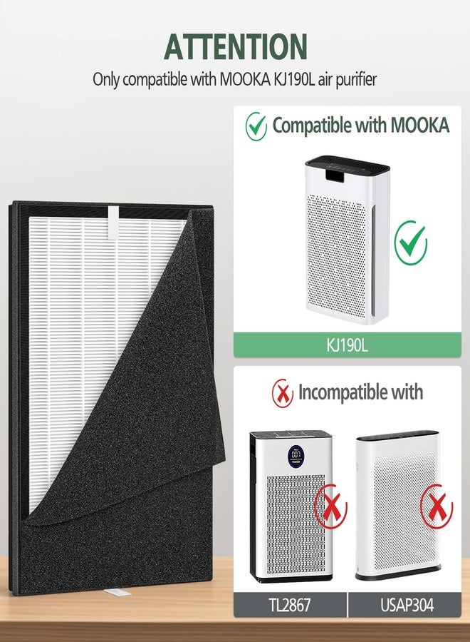 isinlive 2 Pack KJ190L Filter Replacement for MOOKA KJ190L Air Puri-fier for Home Large Room 2200 Ft², 3 Stage Filtration for Smoke Dust Pollen Pets Hair Dander Odor, 2 HEPA Filters and 4 Washable Pre-Filters - Image 3