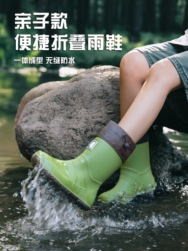 Children'S Lightweight Rain Boots, Foldable Rain Boots For Men And Women, Rainforest Hiking Rain Boots, Non-Slip Waterproof Shoes, Mid-High Tube Women'S Shoes - Image 2