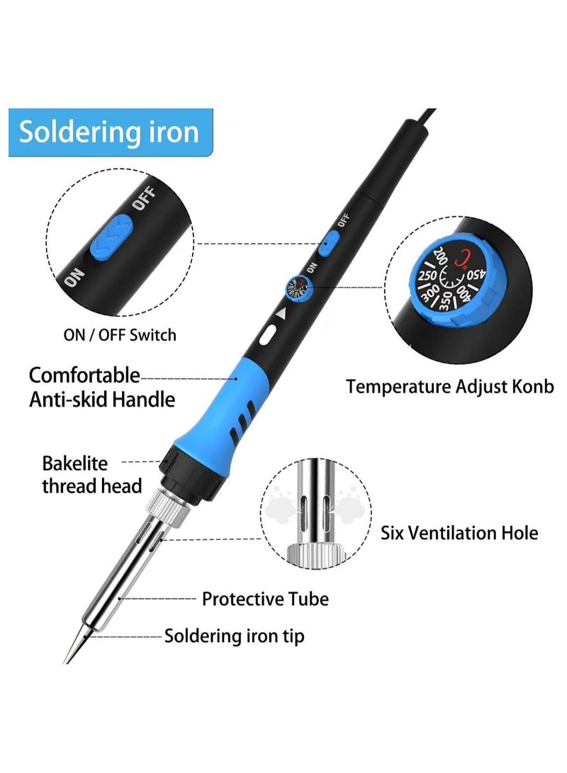 مجموعة أدوات لحام الحديد الممتازة، مسدس لحام بقدرة 60 واط مع سخان سيراميك، أداة لحام 12 في 1، درجة حرارة قابلة للتعديل من 200 إلى 450 درجة مئوية، تشمل رأس مكواة لحام وسلك لحام ومضخة ومعجون - Image 2