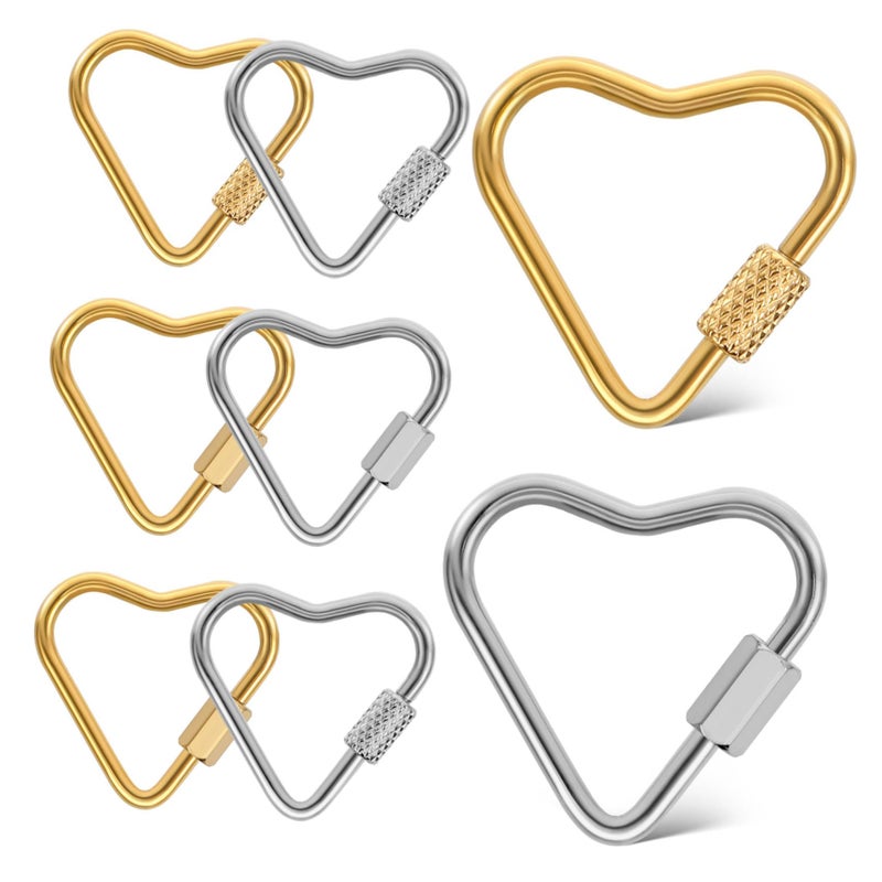 Stainless Steel Heart Shaped Carabiner Clips 8pcs Screw Lock for Keychains Jewelry Making - Image 2