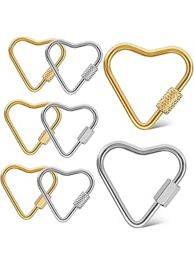 Stainless Steel Heart Shaped Carabiner Clips 8pcs Screw Lock for Keychains Jewelry Making - Image 1