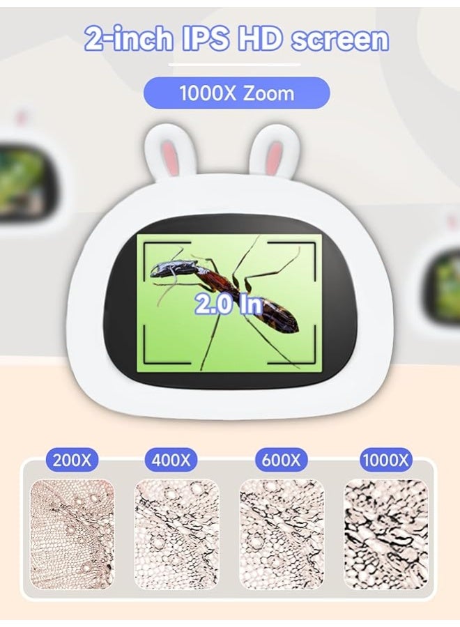 Microscope for Children, Digital Pocket Microscope with 2.0 Inch IPS Screen Magnifying Glass , 8 LED Lights Mobile Phone Children's Microscope for Garden Toys - White - Image 2
