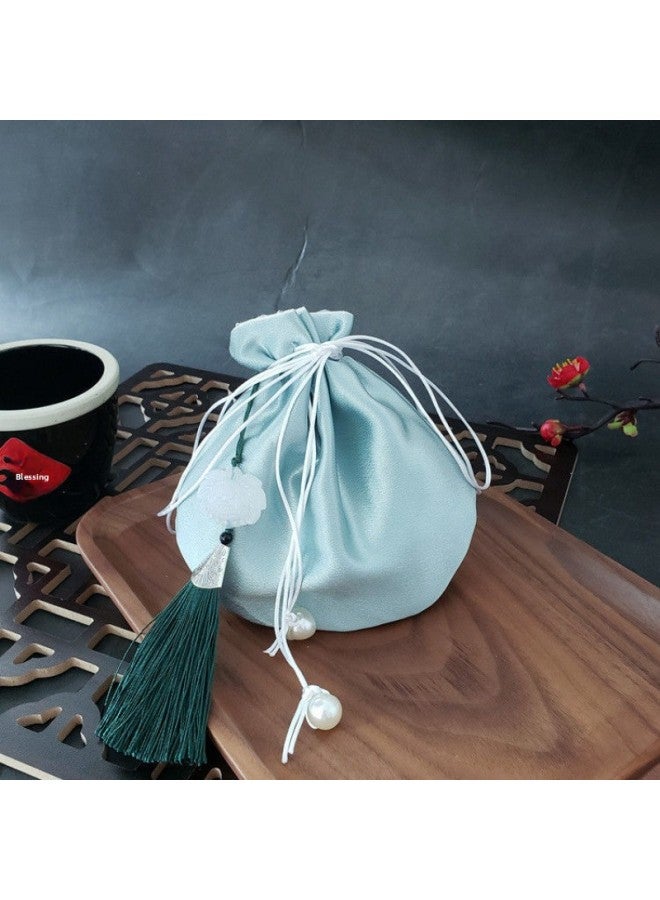 Artistic Mini Antique Pouch Chinese Knot Tassel Brocade Small Sachet Pendant Sachet Hanfu Accessories Brocade Bag Empty Bag-Colour:Mint Color - Image 1