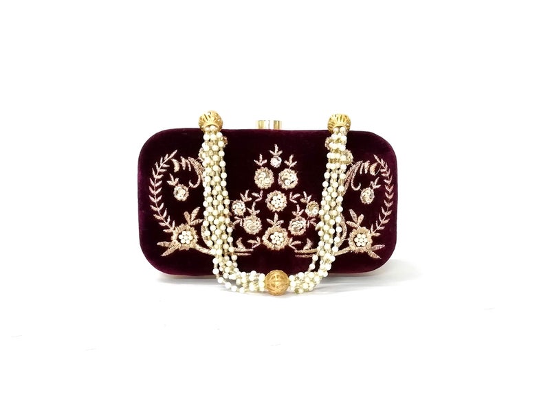 DUCHESS Women's Box Clutch with Pearl Handle-Bridal Ethnic Traditional Casual Purse/Clutch/Handbag (4 x 7 x 2 inch) - Image 1
