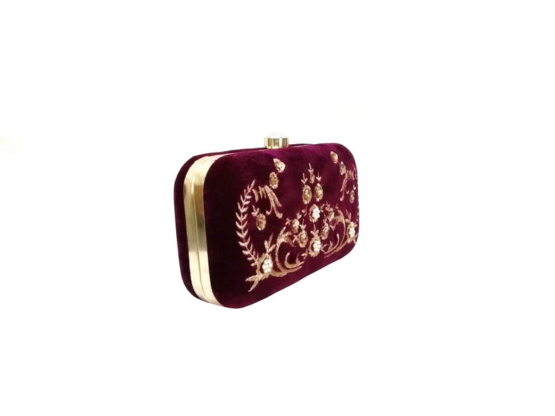 DUCHESS Women's Box Clutch with Pearl Handle-Bridal Ethnic Traditional Casual Purse/Clutch/Handbag (4 x 7 x 2 inch) - Image 3